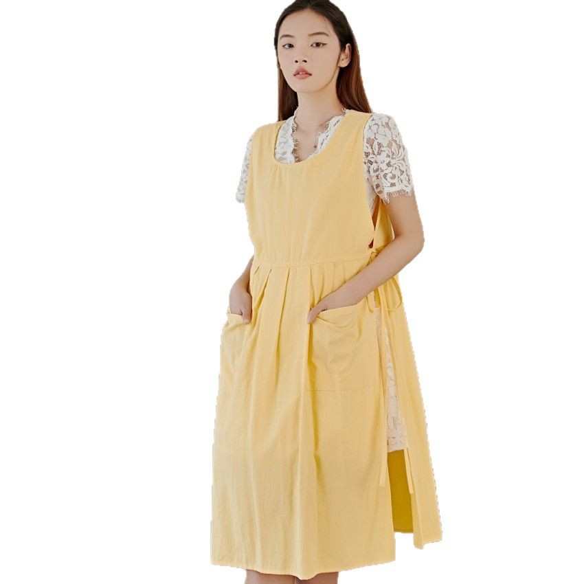 奶棉质美甲工作服韩花店外贸女茶店围裙宽松店员工罩衣版大码