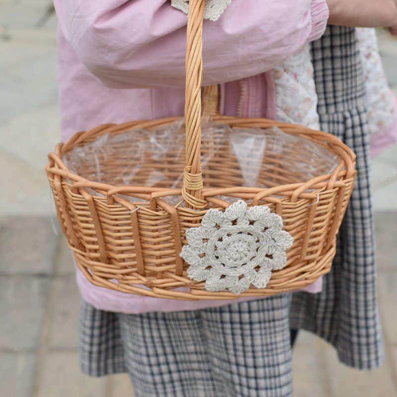 竹篮花篮藤编篮子办手礼蕾丝太阳花插花鲜花蓝手拎把手编织筐手提,特色手工艺,其他特色工艺品,淘宝优惠券,粉丝福利购,淘宝优惠卷