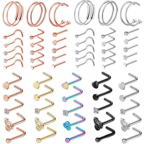 Stainless Steel Crystal Nose Stud Pack 20G L Shape Nose Ring