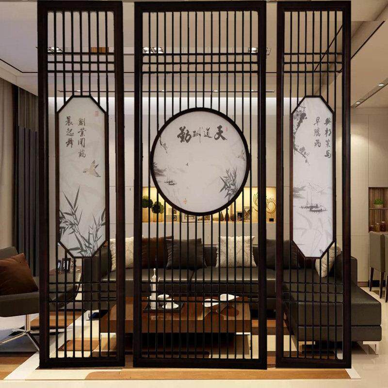 新中式屏风隔断实木花格客厅入户格栅 酒店饭厅彷古门窗木雕装饰