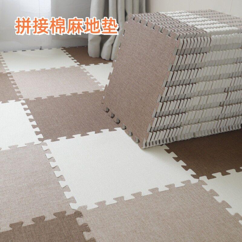 新款棉麻拼接地垫家用卧室飘窗客厅榻榻米加厚泡沫地板爬行垫隔音