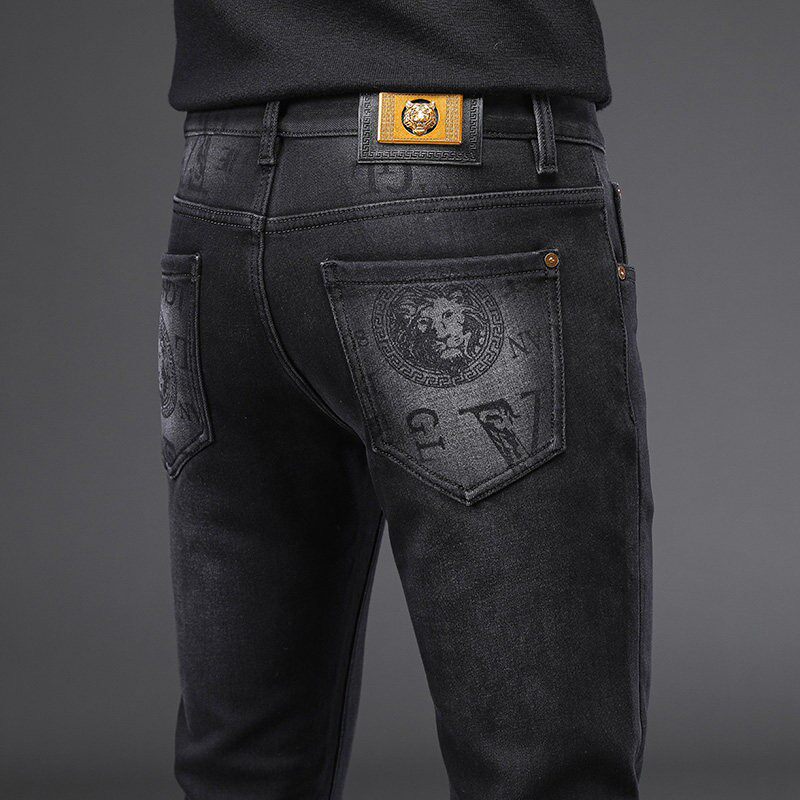 香港高端黑色牛仔裤男夏季薄款修身小脚弹力九分裤子2025新款冰丝