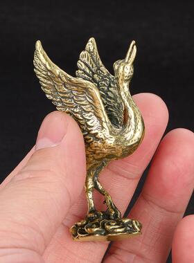 仿古做旧实心黄铜仙鹤摆件书房办公桌工艺品收藏茶宠杂玩把件
