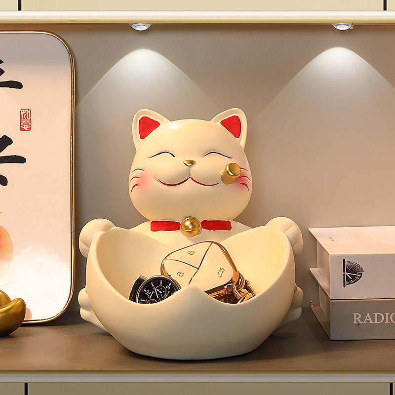 入户玄关招财猫钥匙收纳摆件乔迁礼物客厅鞋柜上桌面家居装饰品