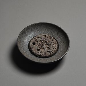 三足圆钵玄武岩火山石垫壶承 手工石雕茶托茶台干泡茶盘 养壶托盘