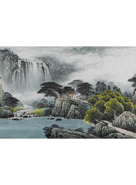 纯手绘手工画四尺山水画重彩卧室客厅书房背景挂画
