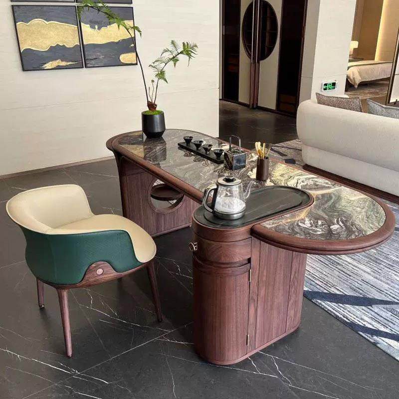 新中式北美黑胡桃木茶桌椅组合现代简约轻奢高级感实木岩板泡茶桌,住宅家具,家用茶台/茶桌,淘宝优惠券,粉丝福利购,淘宝优惠卷