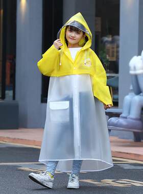 儿童雨衣男生女孩5-16岁全身大书包位中小学生长款防水双帽檐雨披