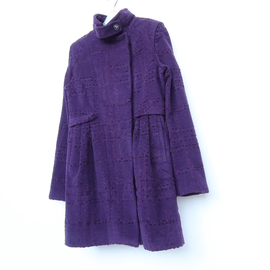 艾格特s断码女冬紫色，柔美半高领羊毛毛呢外套大衣4n4232