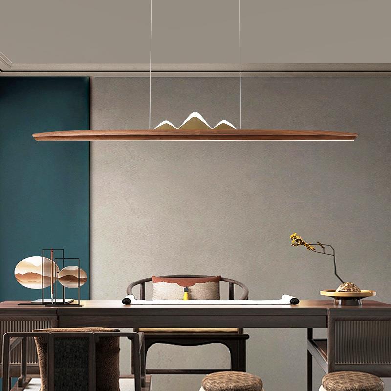 黑胡桃茶室山水禅意吊灯一字长条餐厅办公桌新中式木艺日式吧台灯