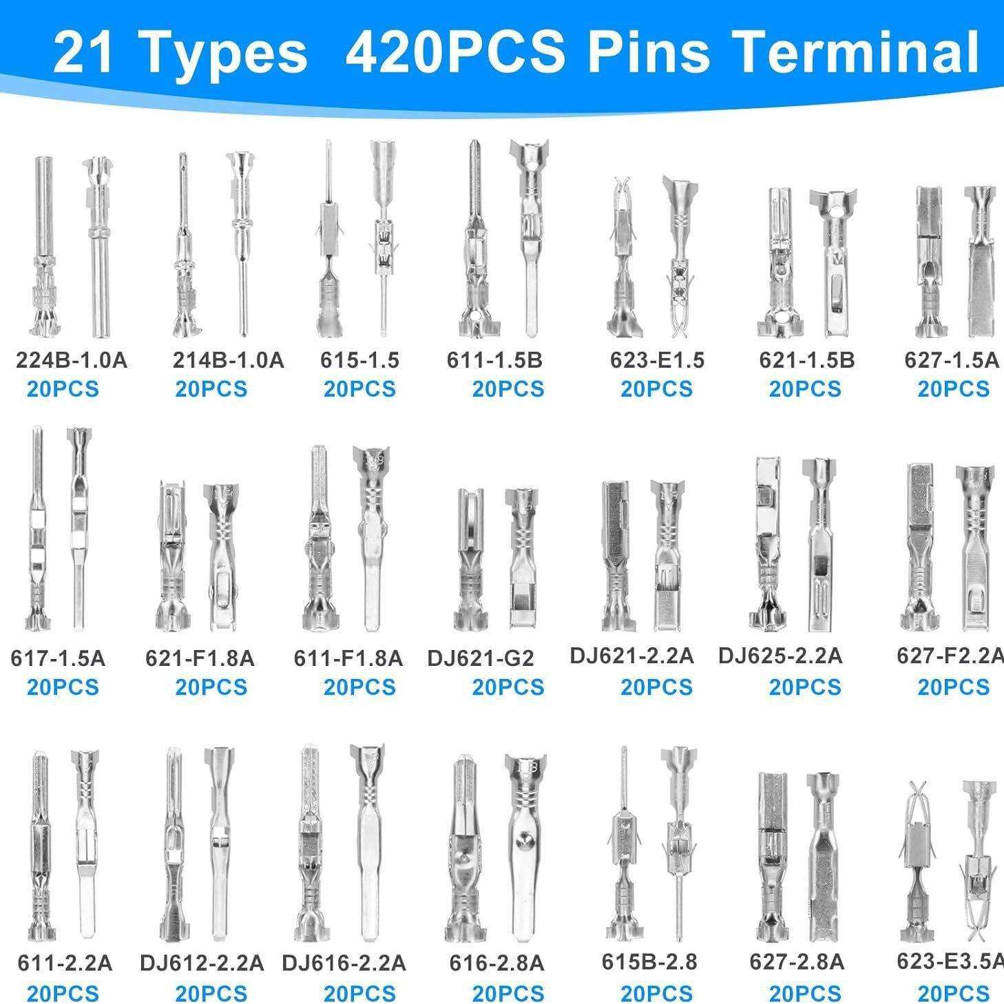 跨境420PCS 1-3.5mm 汽车连接器插针配件公母接插件压接端子