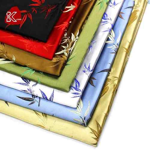 竹叶织锦缎丝面料旗袍暗纹提花汉服包diy刺绣中国风布料