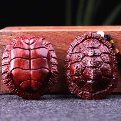 紫檀木雕龟背富甲天下随身男文玩把件龟甲乌龟壳挂件
