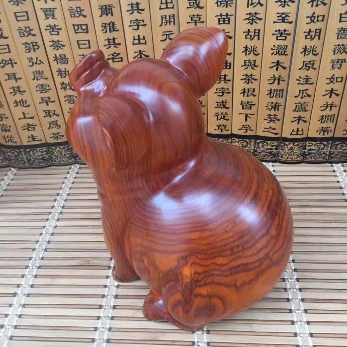 木雕草花梨木茶宠望天猪生肖实木客厅家居装饰品小件