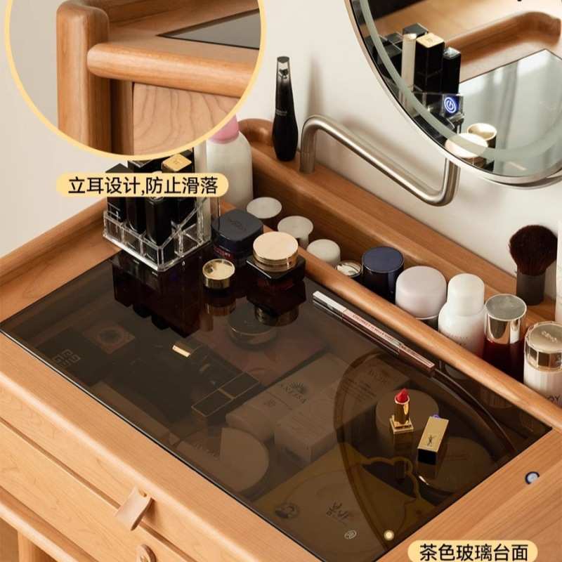 北欧实木梳妆台小型日式樱桃木卧室简约小户型迷你化妆桌
