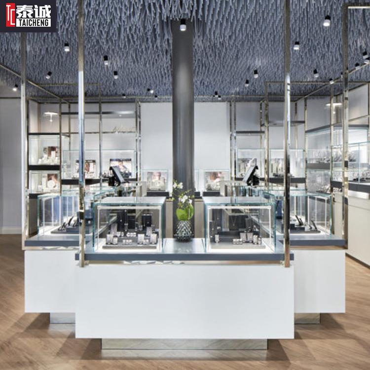 跨境供应珠宝展示架产品圆形中岛柜带锁玻璃烤漆饰品柜木质样品柜