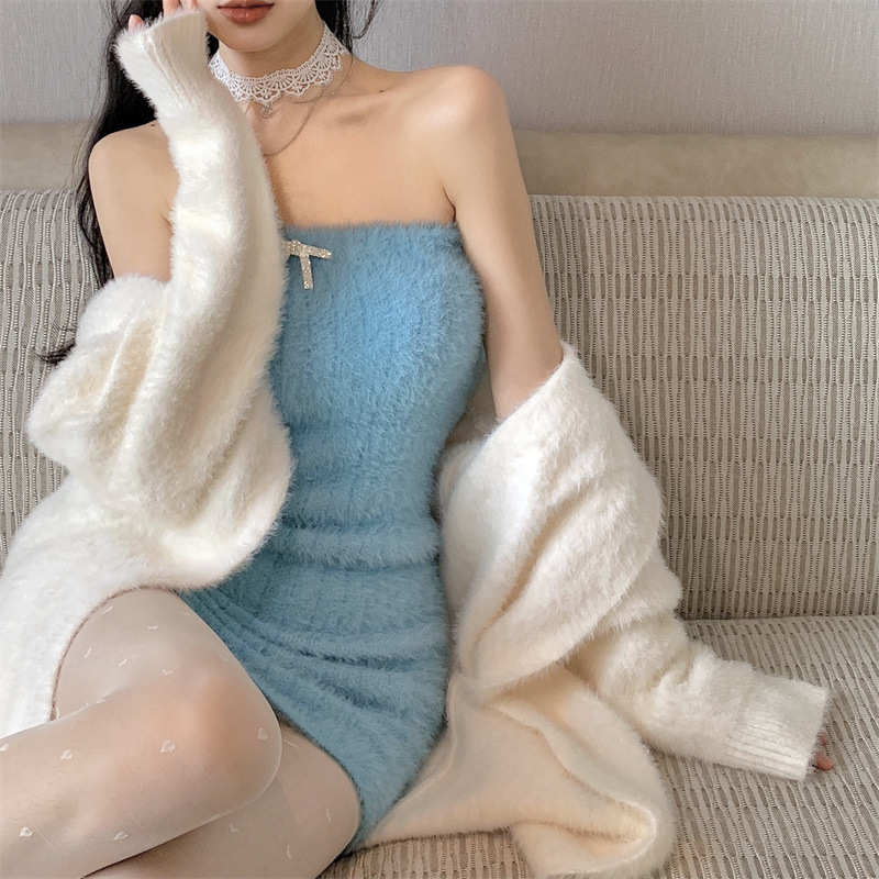 2025秋冬慵懒宽松过膝中长款加厚纯欲仿水貂绒针织毛衣开衫外套女