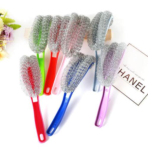 Plastic Handle Cleaning Brush, Pot Scrubbing Brush, Steel Wo