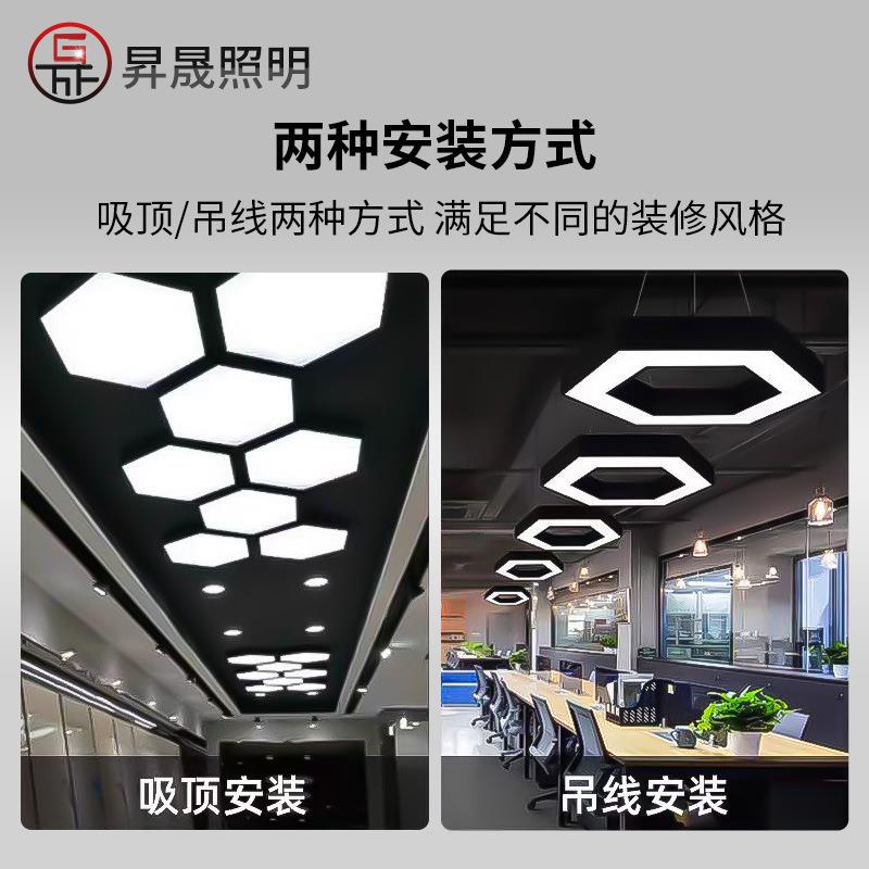 led异形灯创意六边形Y形办公室吊灯店铺商场健身房工业风造型灯具