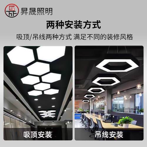 led异形灯创意六边形Y形办公室吊灯店铺商场健身房工业风造型灯具