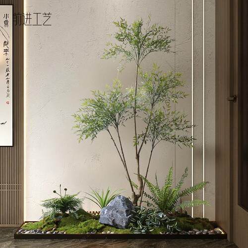 成套仿真植物景观小空间绿植造景南天竹仿真树餐厅办公室公司景观