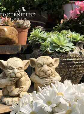出口原单做旧怪兽像花园庭院台花t5656231架动雕物装小饰阳品摆件