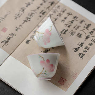 陶瓷品茗杯德化白瓷釉下彩功夫茶杯小杯手绘玉兰花喝茶杯家用单杯