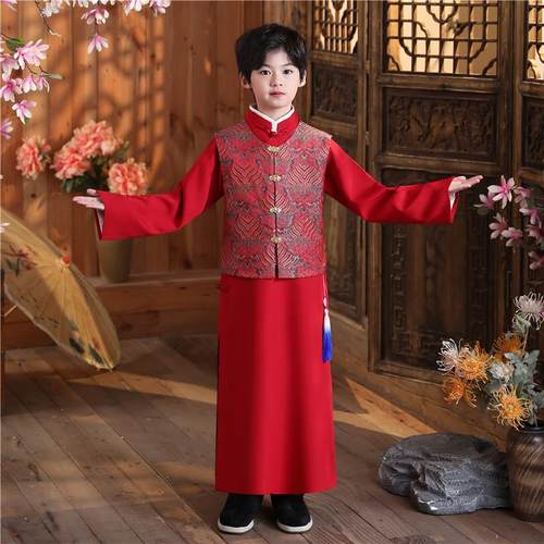 高档男童服中国风服古装儿童唐装公子拜汉少爷国学演出服民国年风