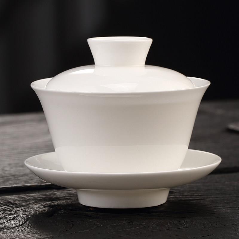 潮州骨瓷盖碗三才碗功夫茶具套装茶碗陶瓷薄胎反口防烫家用大小号