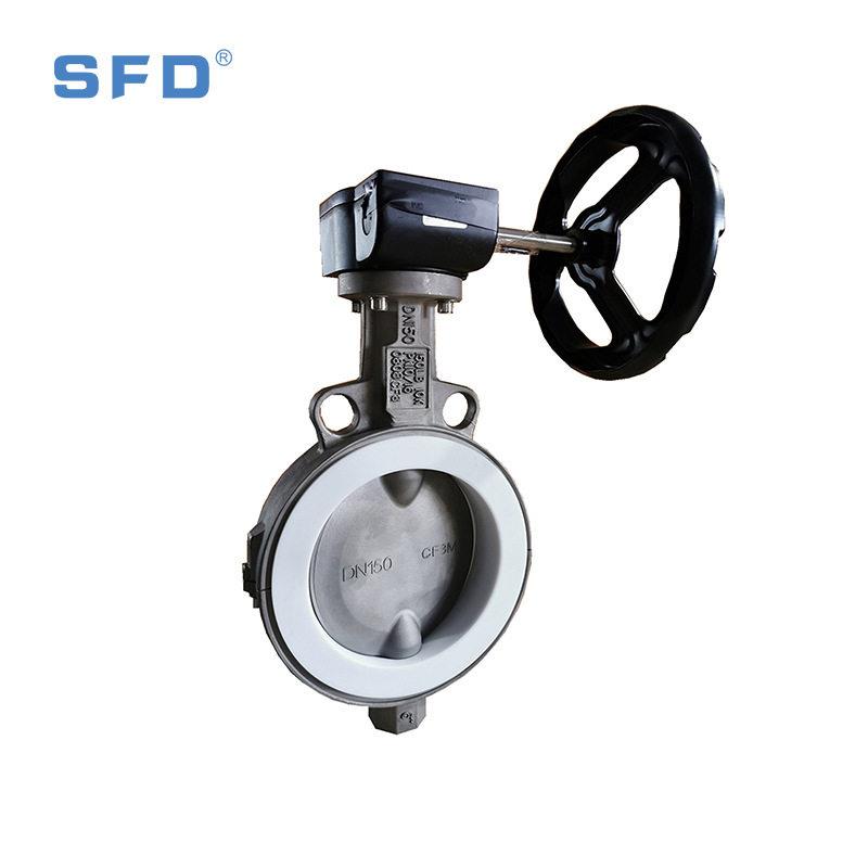 D371F4/P-16P不锈钢涡轮阀手动对夹式衬氟蝶阀法兰对夹软密封