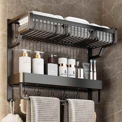 吉百太置空铝毛巾00物架卫生间架免打孔浴居室大容量壁挂式浴巾架