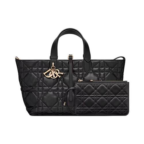 DIOR迪奥 Toujours系列 金色吊坠系带开合藤格纹手提包B5065