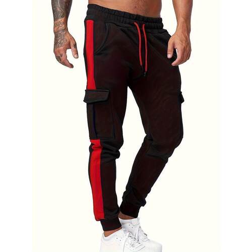 S 9289  Striped Multi Pocket Fleece Cargo Pants 拼条工装裤