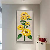玄关装 墙画现代简约走廊向日葵挂画轻奢 饰画北欧手绘油画过道竖版