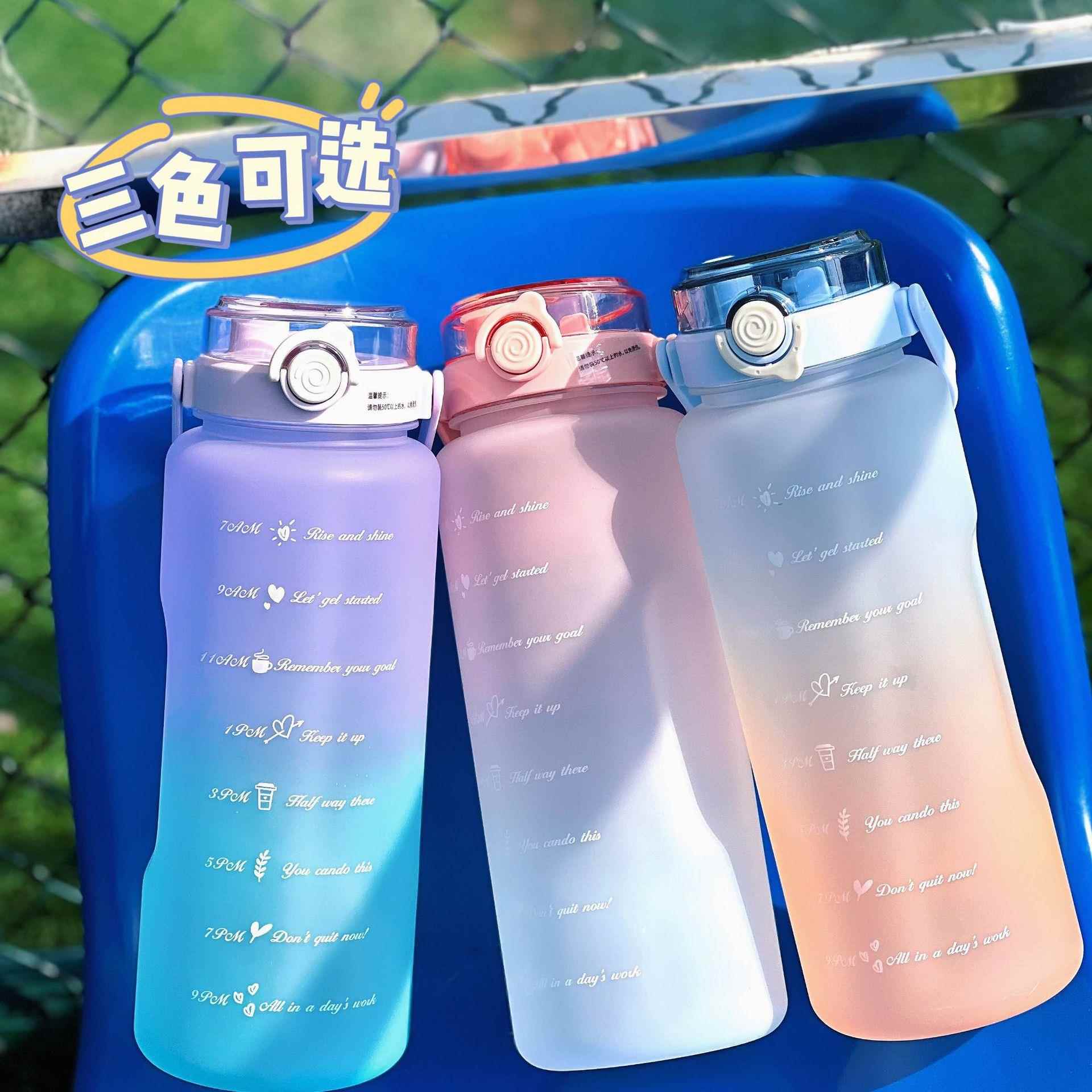 夏季运动水壶磨砂渐变双饮水杯高颜值大容量塑料吸管杯子便携