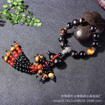 汽车挂件天然彩虹眼黑曜石葫芦挂饰高档水晶车内吊饰保平男女款