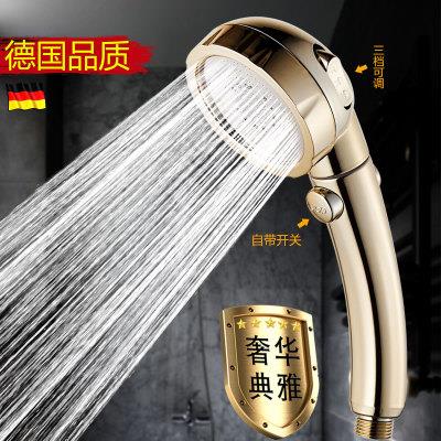 金色一键止水增压淋浴花洒喷头 三档可调开关浴室洗澡淋蓬头手持