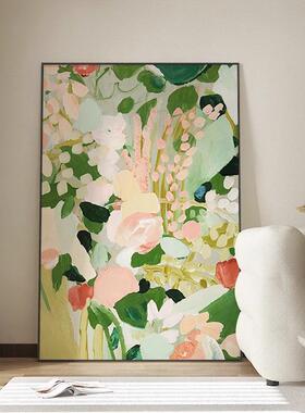 纯手绘油画奶油风户客沙发厅背景走墙装饰画现代简约入玄QWE-2302