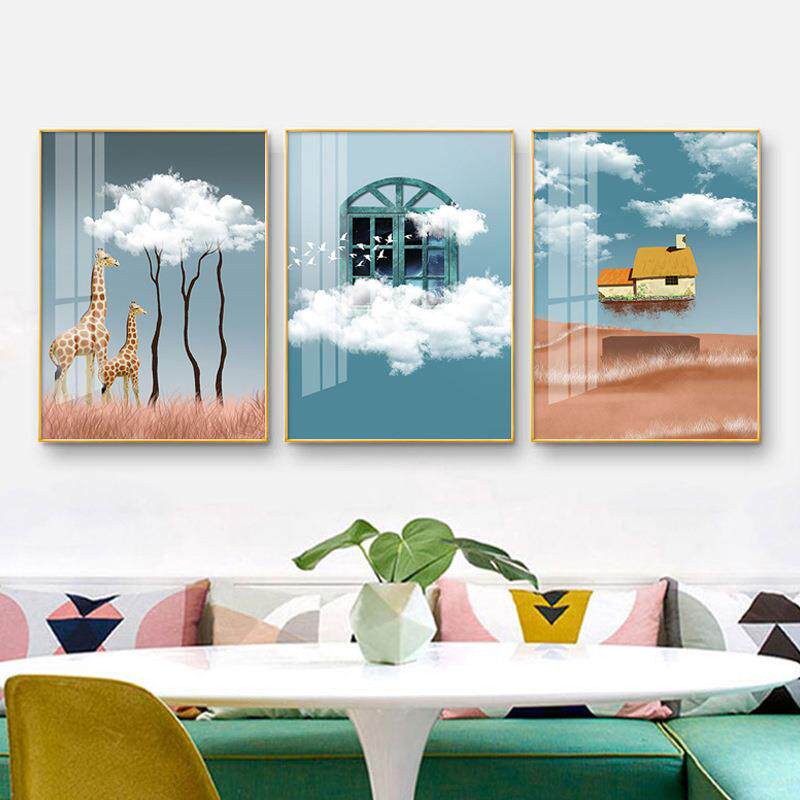 现代简约儿童房装饰画卧室床头挂画背景墙画童真云梦现代壁画挂画