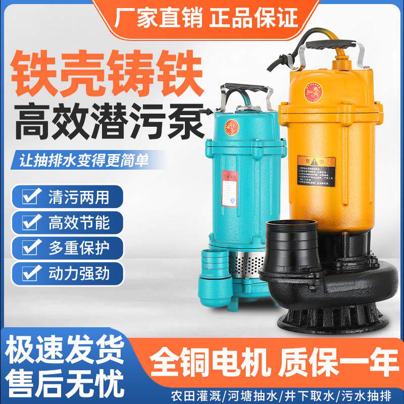 铁壳潜水泵灌溉小型铜线 线清水污水泵1寸2寸3寸4农用铸铁三相抽