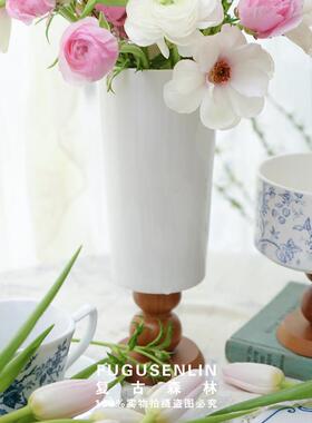 覆古森林极简实木高脚陶瓷黑白花瓶干 干鲜插花水培花器家居装饰