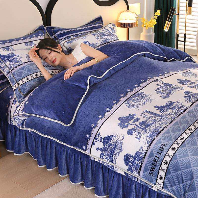 10斤牛奶四件套高克重超厚加绒冬季防静电法拉绒双面绒被套类