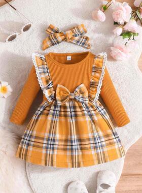 PatPat 2pcs Baby Girl 95% Cotton Ribbed Flutter-sleeve Splic