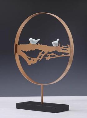 新中式禅意客厅玄关博古架创意家居软装摆件样板间铁艺小鸟装饰品