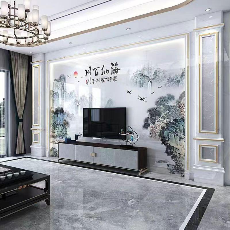 岩板电视背景墙轻奢瓷砖微晶石客厅造型装饰大理石材新中式影视墙