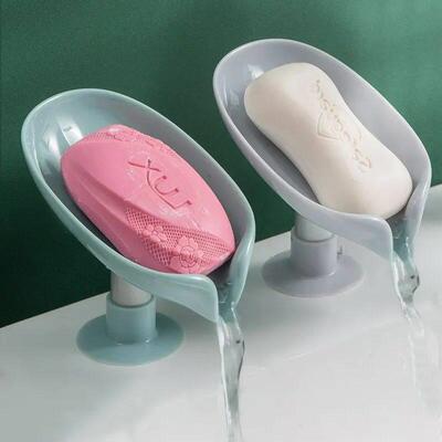 2pcs Drain Soap Holder Leaf Shape Soap Box Suction Cup Tray
