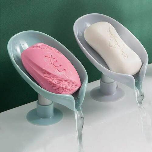 2pcs Drain Soap Holder Leaf Shape Soap Box Suction Cup Tray