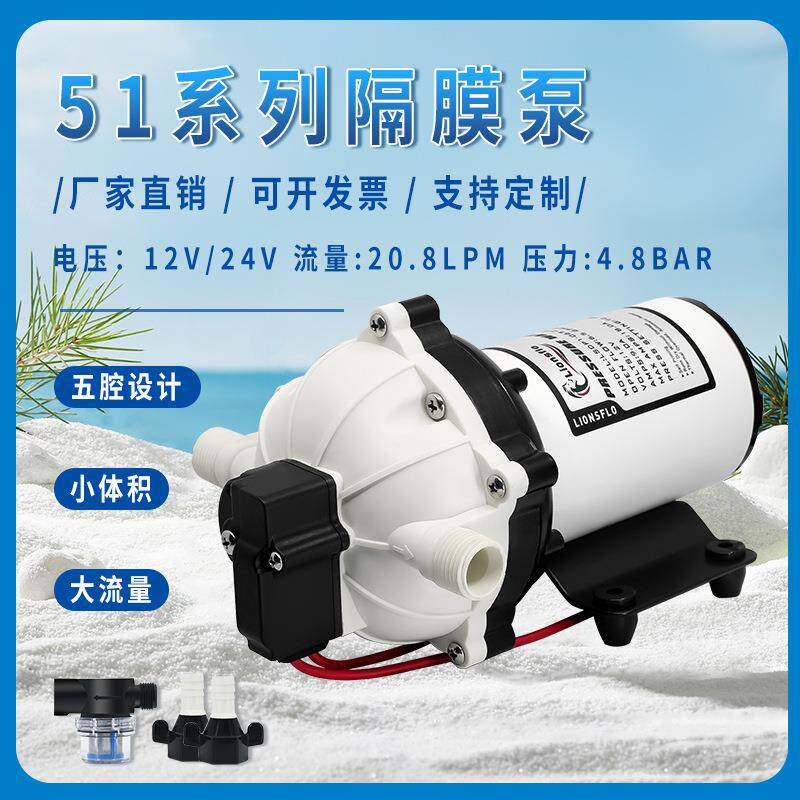 51高压水泵12V24V高扬程大流量车辆甲板冲洗泵农业灌溉隔膜增压泵