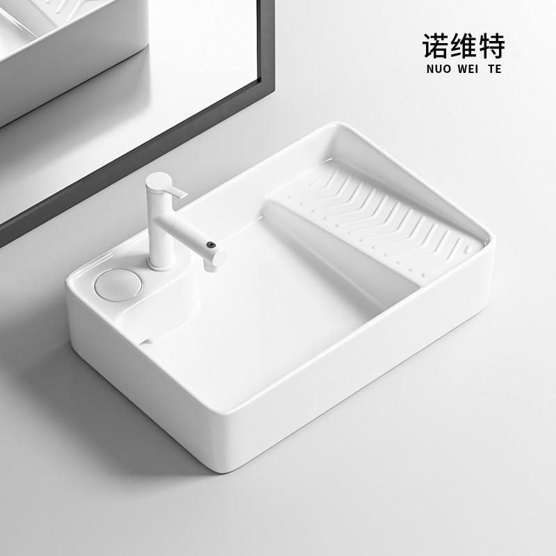 长方形台上家用阳台洗手盆陶瓷台控洗衣机搓衣板排水下水洗脸盆
