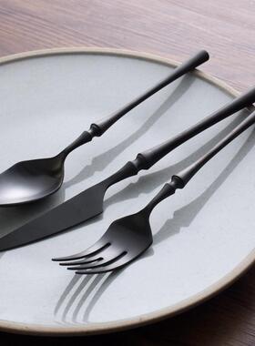 秋とLANカーペンター黑色拉丝304不锈钢牛排刀叉勺水果叉咖啡勺子